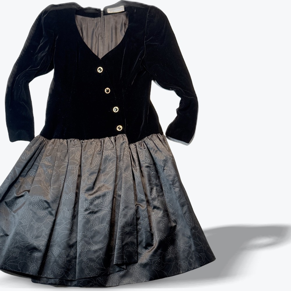 Vintage Givenchy Black Velvet‎ Evening Gown Nouvelle Boutique 1980s Cocktail 6/8